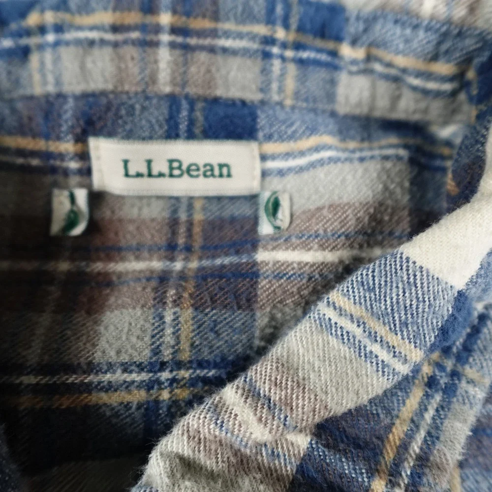 LL Bean Top Womens Large Blue Scotch Plaid Flannel Cotton‎ Long Sleeve Button